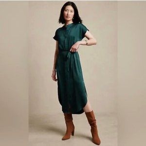 Banana Republic Factory Satin Textured Midi Shirtdress Teal Large